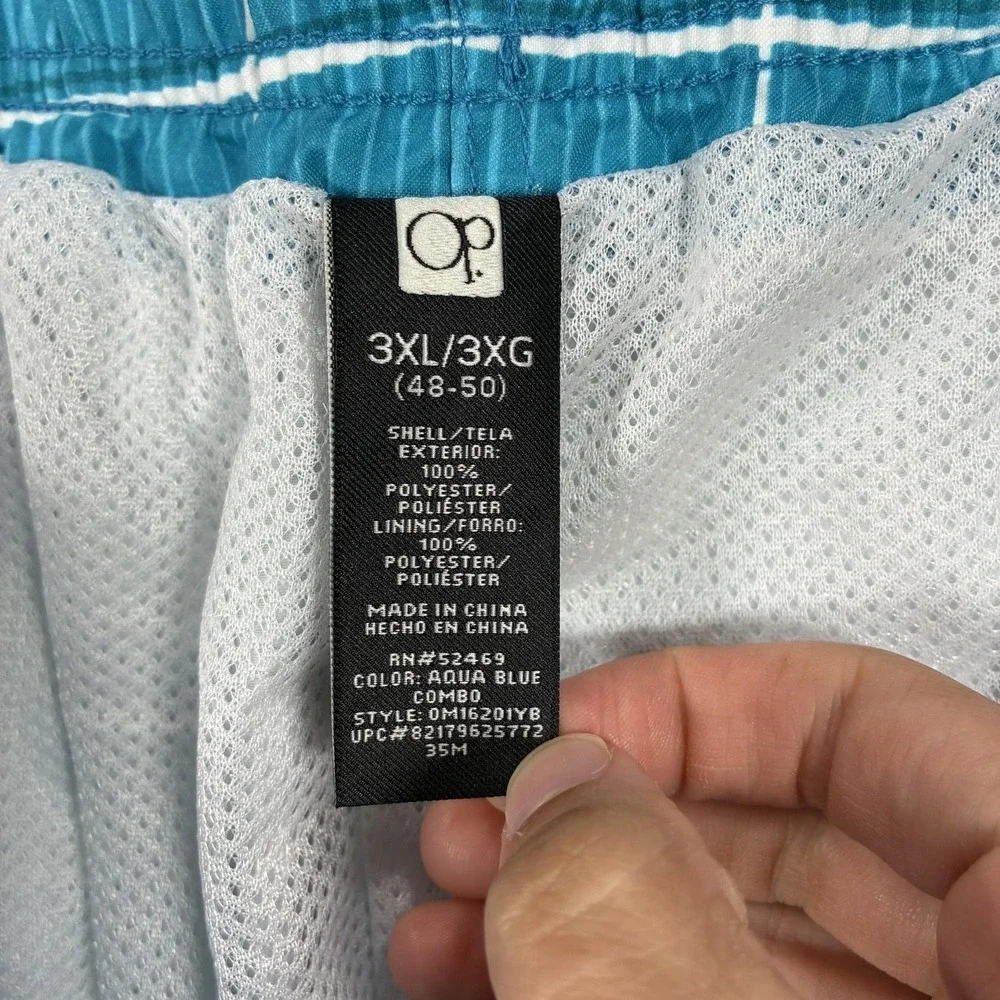 Op Board Shorts Mens Size 3XL Aqua Blue Plaid Swim Trunks Mesh Lined Pockets